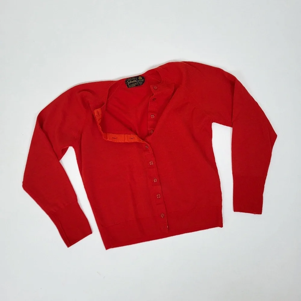 60’s Merino Wool Knit Cardigan Fitted Vintage 3/4 sleeve button down up - Picture 2 of 13